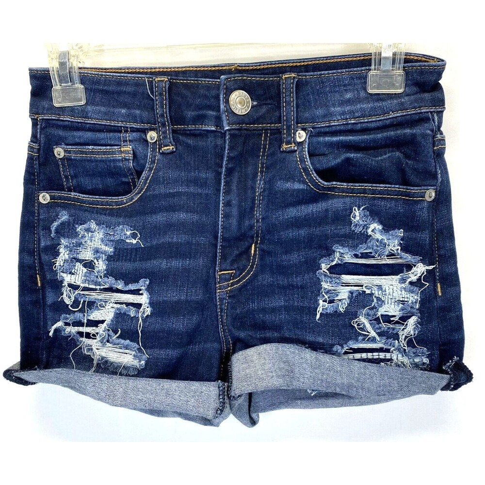 American Eagle Distressed Womens Size 2 (W26-7) Denim High Rise Shortie Preppy